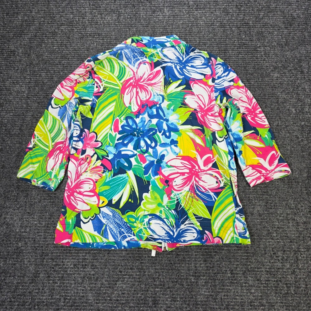Onque Casual Floral Full Zip Jacket Top Women's Size S Multi-Color 3/4 Sleeve - Picture 2 of 7